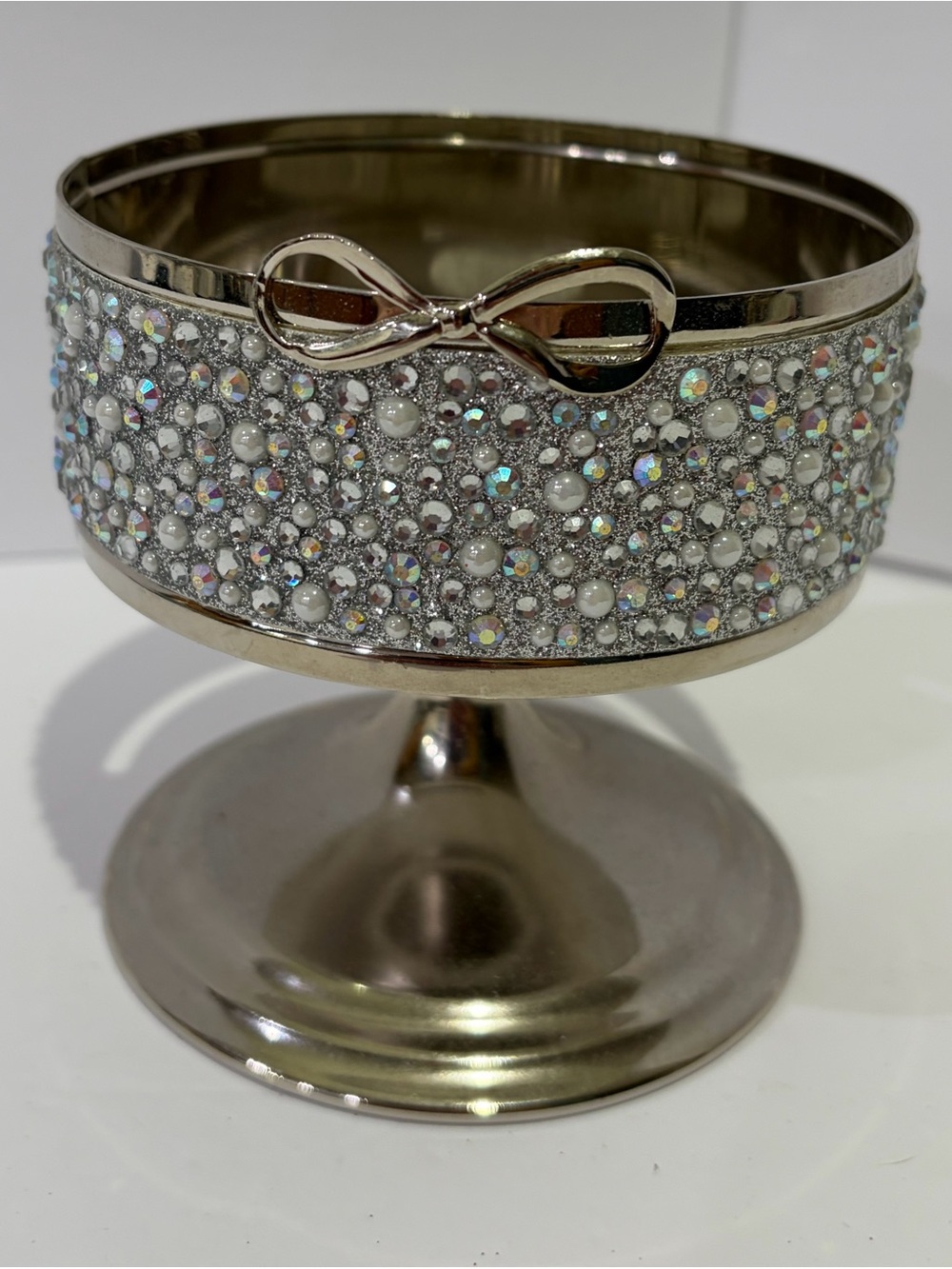 2014-2016 Bath & Body Works Silver Gem & Pearls Pedestal Candle Holder